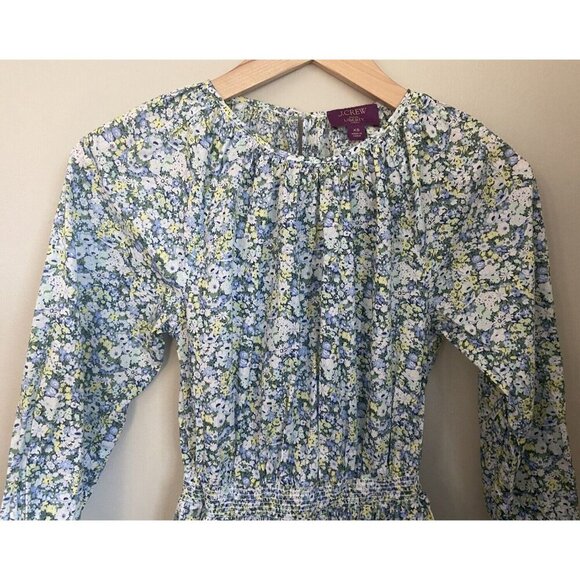 J.Crew Liberty Fabric Palermo Smocked Dress Blue Green Floral XS - Picture 4 of 6